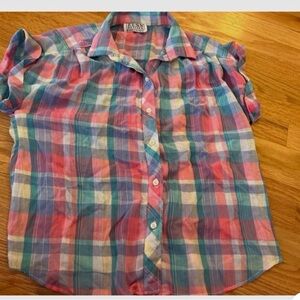 vintage RUSS women’s Multicolor Plaid Button Down Shirt medium petite